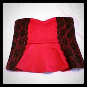 Plus size red and black lace peplum tube top